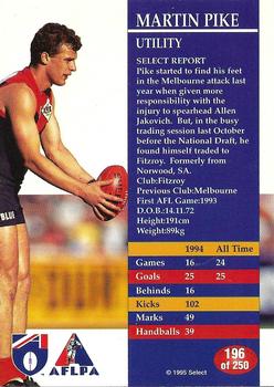 1995 Select AFL #196 Martin Pike Back